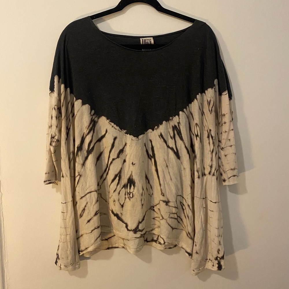 Free People Tie Dye Black and Cream Top